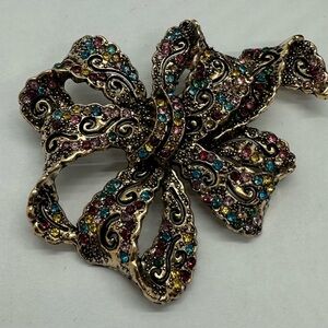 Colorful Jeweled Bow Brooch Modern